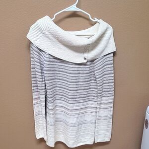 NWT White House Black Market Off-Shoulder Cream and Gray Sweater 🤎